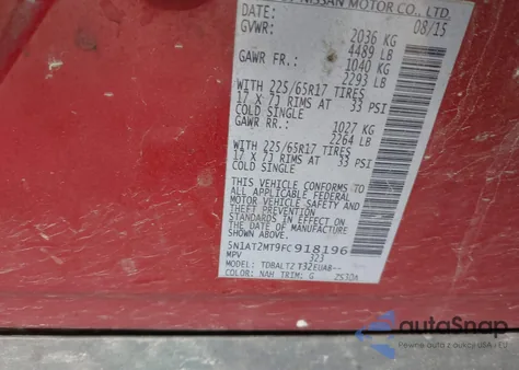 2015 Nissan Rogue Sv из США, поврежденный, VIN 5N1AT2MT9FC918196